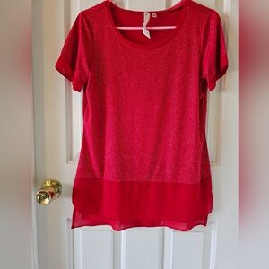 NY Collection Red blouse with sparkles all over it.